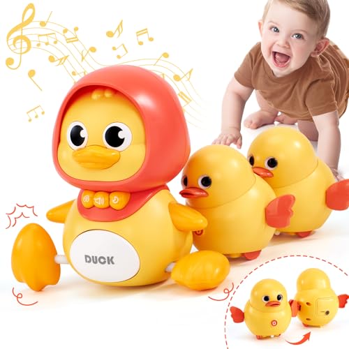 Image of hahaland Crawling Toys Baby Toys - 3 PCS Musical Mother Duck and Ducklings Toy - Tummy Time Toy - Baby Gifts Dancing Duck for Babies