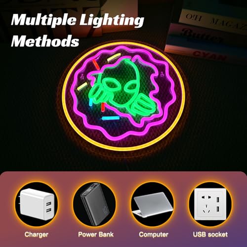 Image of Alien Eat Tacos Neon Sign Colorful LED Wall Light for Restaurant Decor | 12.5IN*12.5IN,Five level brightness adjustment,USB powered,For Restaurant,Kitchen,Store,Snack,Shop,Party,Business