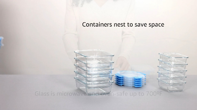C CREST Glass Meal Prep Containers, [10 Pack] Glass Food Storage Containers with Lids, Airtight Bento Boxes, BPA Free & Leak Proof (10 Lids & 10 Containers)