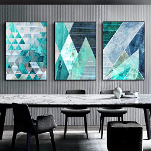Toile abstraite géométrique turquoise affiche décoration murale home office