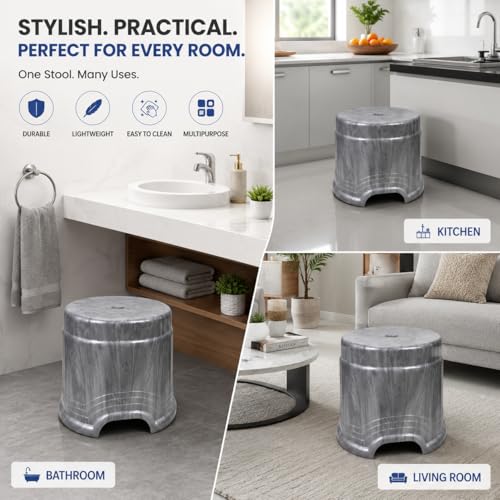 Image of PulGos Plastic Anti-Slip Bathroom Stool for Bathing|Comfortable Indoor & Outdoor Machiya for Sitting|Durable Adults Bath Stool & Patla Chair for Home|Grey