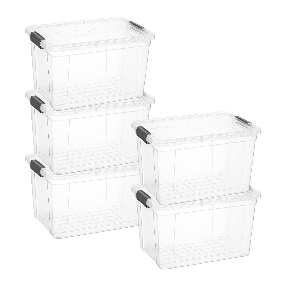 Superio 14.7 Quart Clear Plastic Storage Boxes with Lids, Stackable Organizer Containers, BPA-Free Storage Bins for Home, Office, School &amp; Dorm, 5 Pack