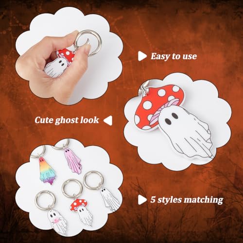 FINGERINSPIRE 10 Pcs Halloween Charms Pendants 5 Styles Ghost Shape Acrylic Shoe Charms with Alloy Spring Rings Halloween Key Chains Ghost Key Rings Halloween Theme Charm for Boots Shoes Bags Decor - Image 4