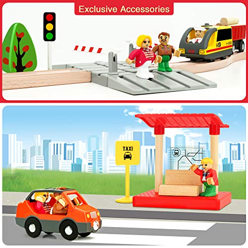 Tiny Land Houten spoorbaan en spoorwegset, elektrische spoorweg voor kinderen, elektrisch speelgoed, geschikt voor Brio… - Image 4