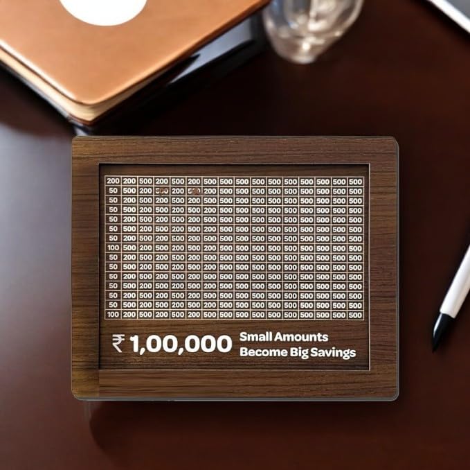 Shayona Cash Vault Wooden Savings Box |Wooden Money Saving Box – ₹1,00,000 Rupees Target Piggy Bank | Smart Money Box with Numbered Grid | Budgeting & Financial Planning Box for Boys, Girls & Adults 1