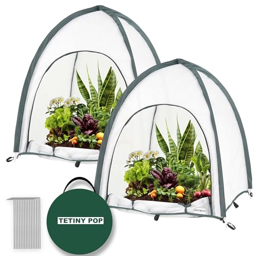 2pack Pop up Plant Covers Freeze Protection Winter Snow and Ice Covers for Plants,Shrubs,and Small Flower Pot White Non-Woven Fabric with 16 pcs Satkes,28