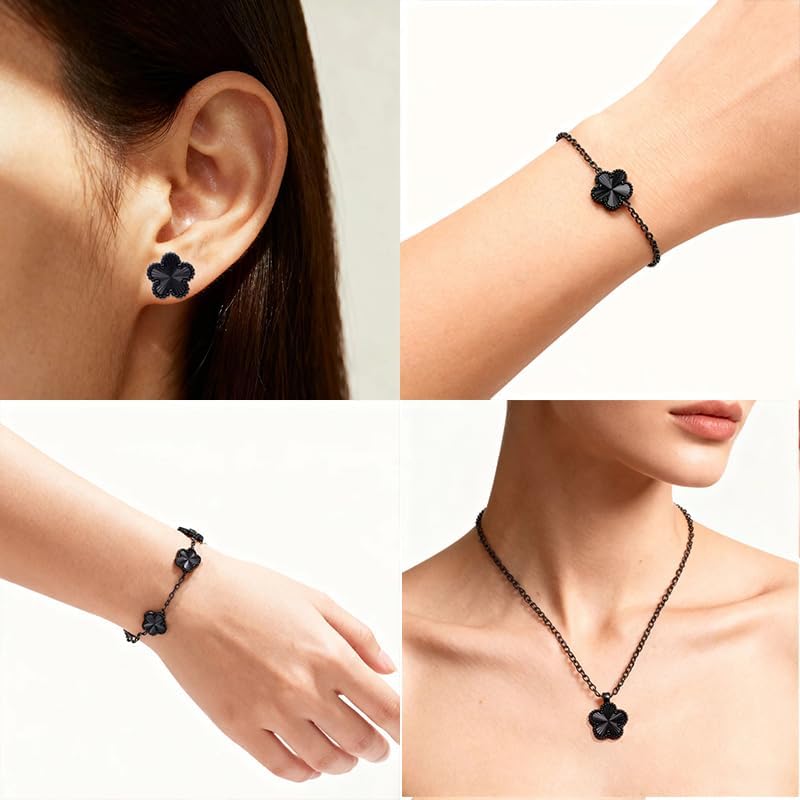 Freinit 4Pcs Gold Necklace Earrings Bracelet Set, 18K Gold Plated Flower Jewelry Set Floral Pendant Stud Gold Jewelry Sets for Women,Christmas Birthday Lucky Gift for Mom Wife Daughter GF - Image 5