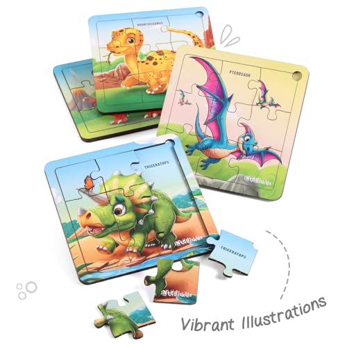 Image of Intelliskills Premium Jigsaw Puzzle for Kids, 36 Pcs Puzzle Set, Set of 4 Fun Learning&Educational Toy for Enhancing Concentration, Puzzle for Kids 3+Years,Best Birthday Gift, BIS Certified (Dinosaur)