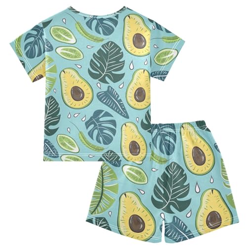 ALAZA Tropical Avacado Palm Leaves Pajamas Short Sleeve 2 Piece Sleepwear Top and Bottom Pajama Set Unisex2