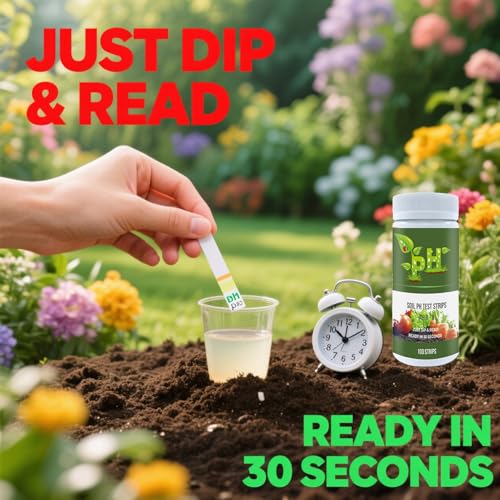 Image of 100 Soil pH Test Strips (pH 3-9) - Accurate Soil Testing Paper, Ideal for Garden, Lawn, Vegetables, Flowers & Indoor /Outdoor Plants