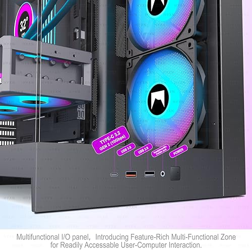 Image of H2 (2026) HYXN ATX PC Case, Pre-installed 8 PWM ARGB Fans (6X140mm,2X120mm), Large Dual-Chamber ATX Mid-Tower Airflow Computer Case, Gaming PC Case, 420mm Radiator Support, Type-C 3.2 (Black RGB)