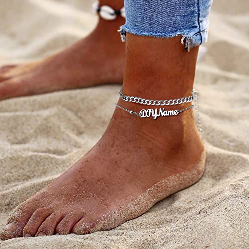 Findchic Stainless Steel Cuban Chain Ankle Bracelet For Women Layered Custom Name Anklet Foot Link 8.5'' #TOP1
