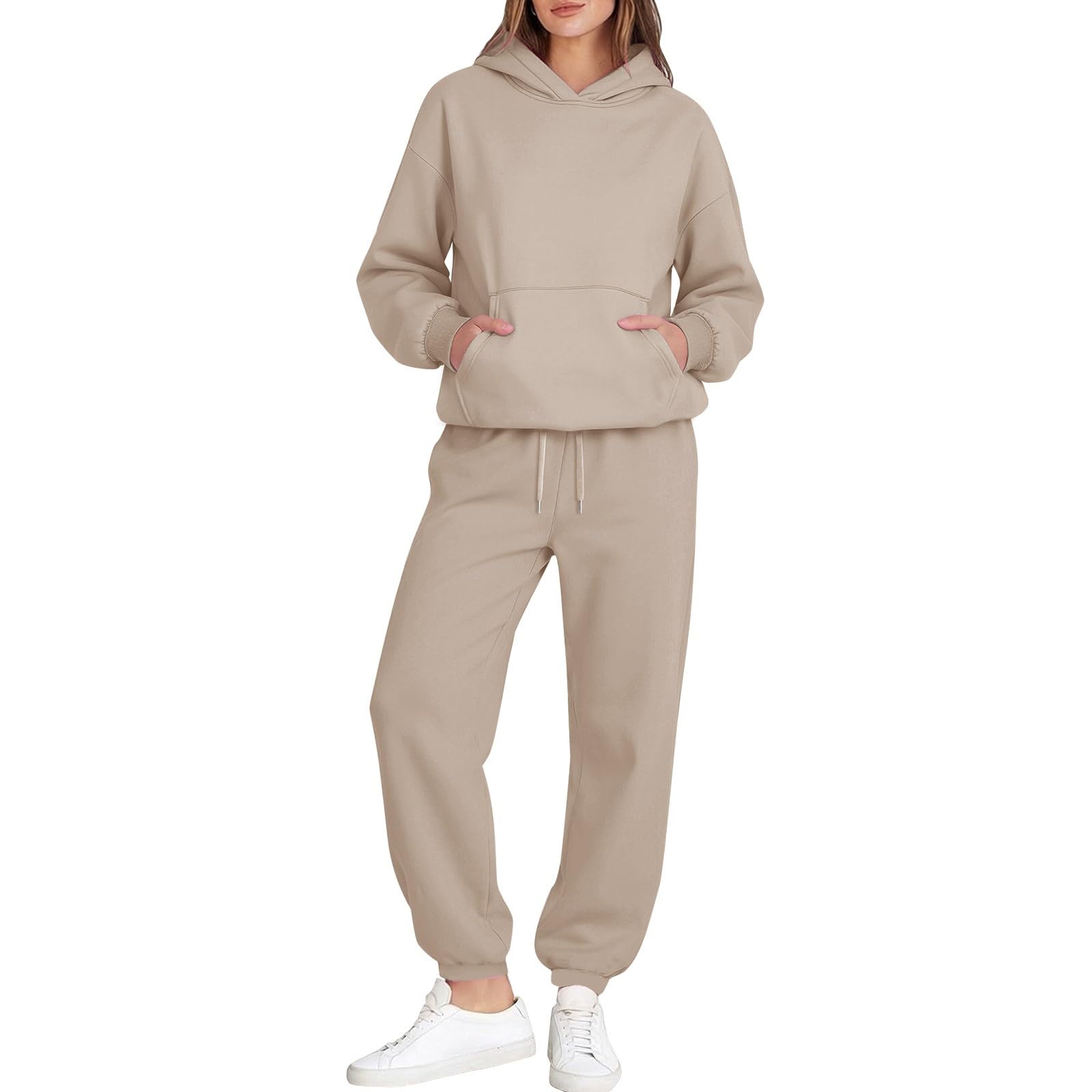 Ensemble de jogging pour femme - Survêtement de sport pour femme | Sweat à capuche uni avec pantalon de jogging, survêtement 2 pièces, sweat à capuche avec poche kangourou