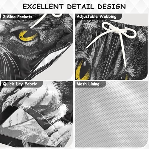 Boys Beach Board Shorts Cat Black Hunt Cute Swim Trunk Teen Swimwear 8-16Y3