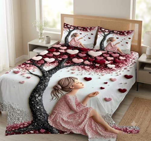 Image of Premium 7D Printed King Size Bedsheet Set with Pillow Covers Soft Cotton Blend Double Bedsheet for Home (Pillow Covers :18x28 inches Bedsheet :90x100 Red)