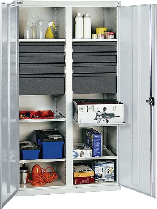doppelt Tür Cabinet PREMIUM, 8 + Push 6 Wannen, 180 x 100 x 50 cm, grau