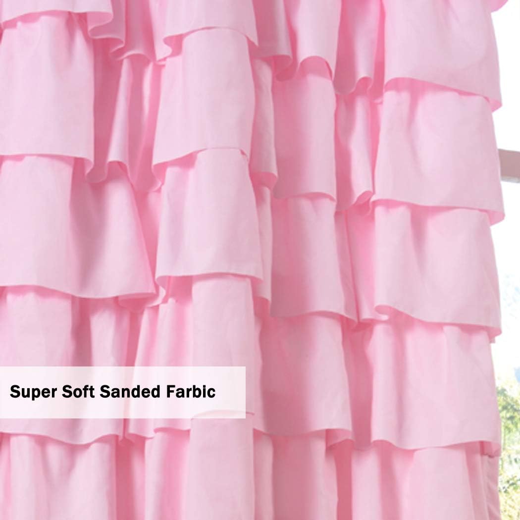 Kotile Pink Ruffle Curtain 95 Inch Length 1 Panel Shabby Chic Gypsy Layered Ruffled Curtain for Girls Bedroom Living Room, Rod Pocket Privacy Light Filtering Ruffle Window Curtain, W52 x L95 Inch