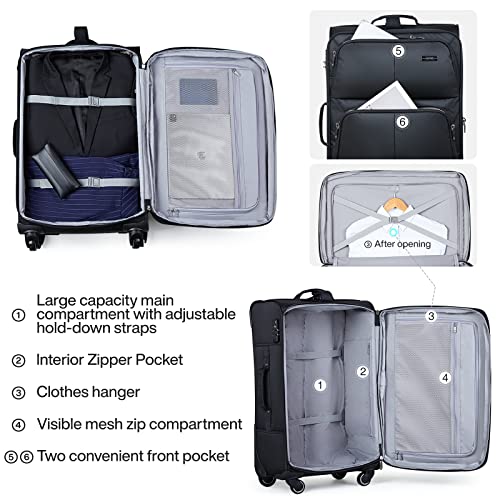 Hanke Multi-Function 24" Softside Expandable Checked In Suitcase With Spinner Wheels, Lightweight Upright Luggage With Tsa Lock,Rolling Travel Luggage For Woman & Men, 24-Inch(Black) #TOP5