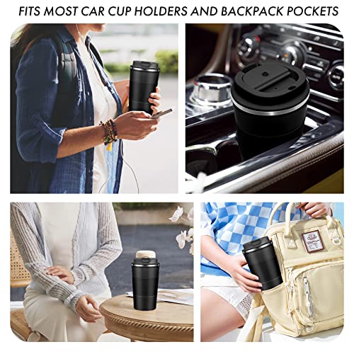 Image of EALLEN Travel Mug with Leakproof Lid,Insulated Reusable Coffee Mug for Hot&Cold Drinks /Tea,Portable Stainless Steel Thermal Takeaway Travel Coffee Cup for Car /Outdoor /Picnic /Office /School (Black)