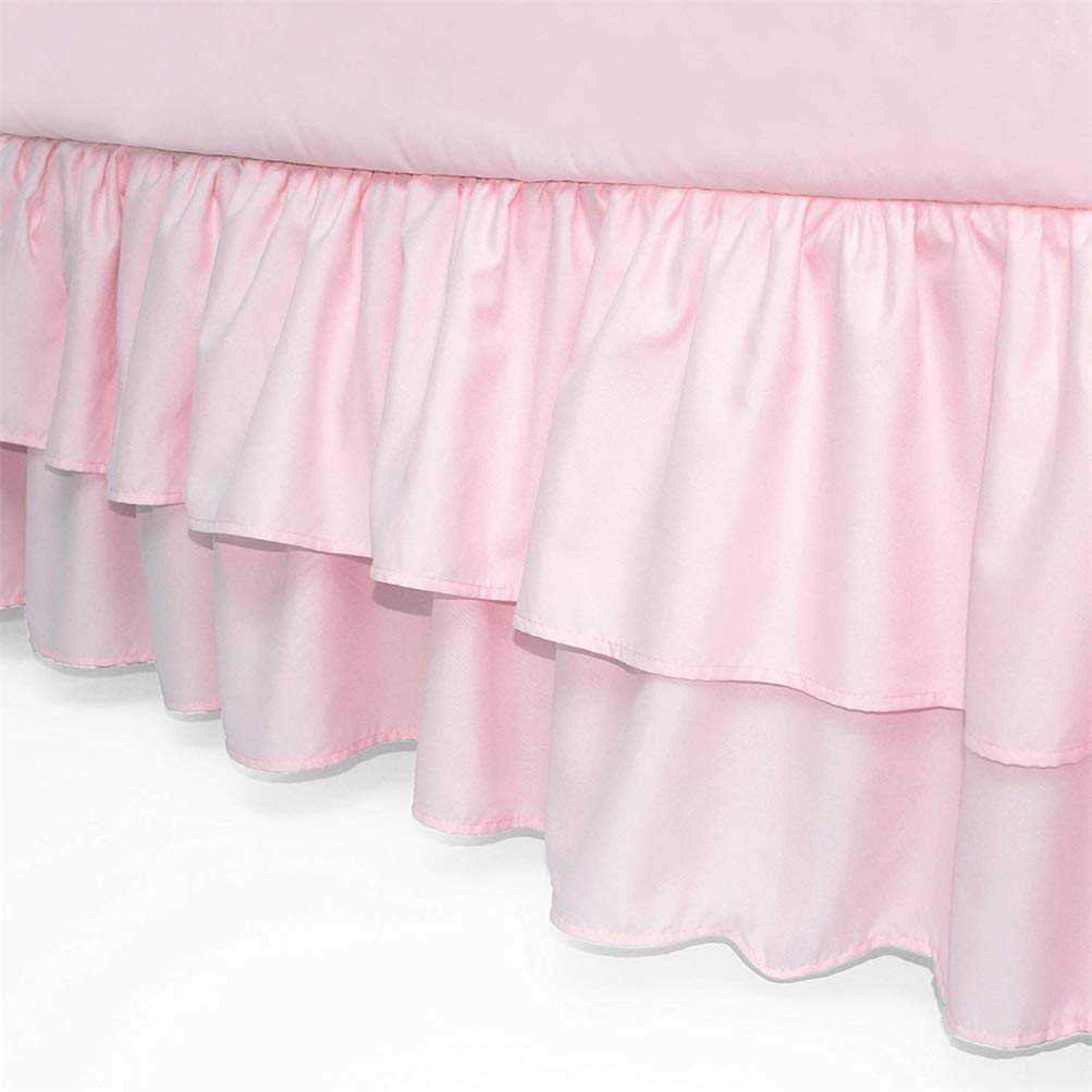 Feyart Gonna per culla con volant, a due strati, per lettino per bambini, con volant, decorazione per la casa, copriletto, 137 x 190 + 38 cm, rosa