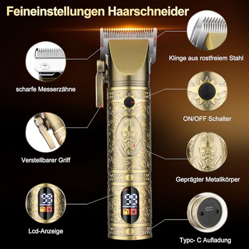 Suttik professioneller Haarschneider Trimmer Set für Männer Elektrischer Rasierapparat Rasierer Kabelloser Haarschnitt Haarschneidemaschine Barttrimmer LCD-Display Herren-Pflegeset Geschenke für ihn