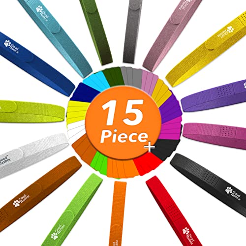 Good|Harbor Pet Supplies | 15 Color Puppy ID Whelping Collars + Color Matching Stickers | Premium Soft Adjustable ID Bands - for Newborn Pet Dog Cat (15 Collars & Sticker Pack)