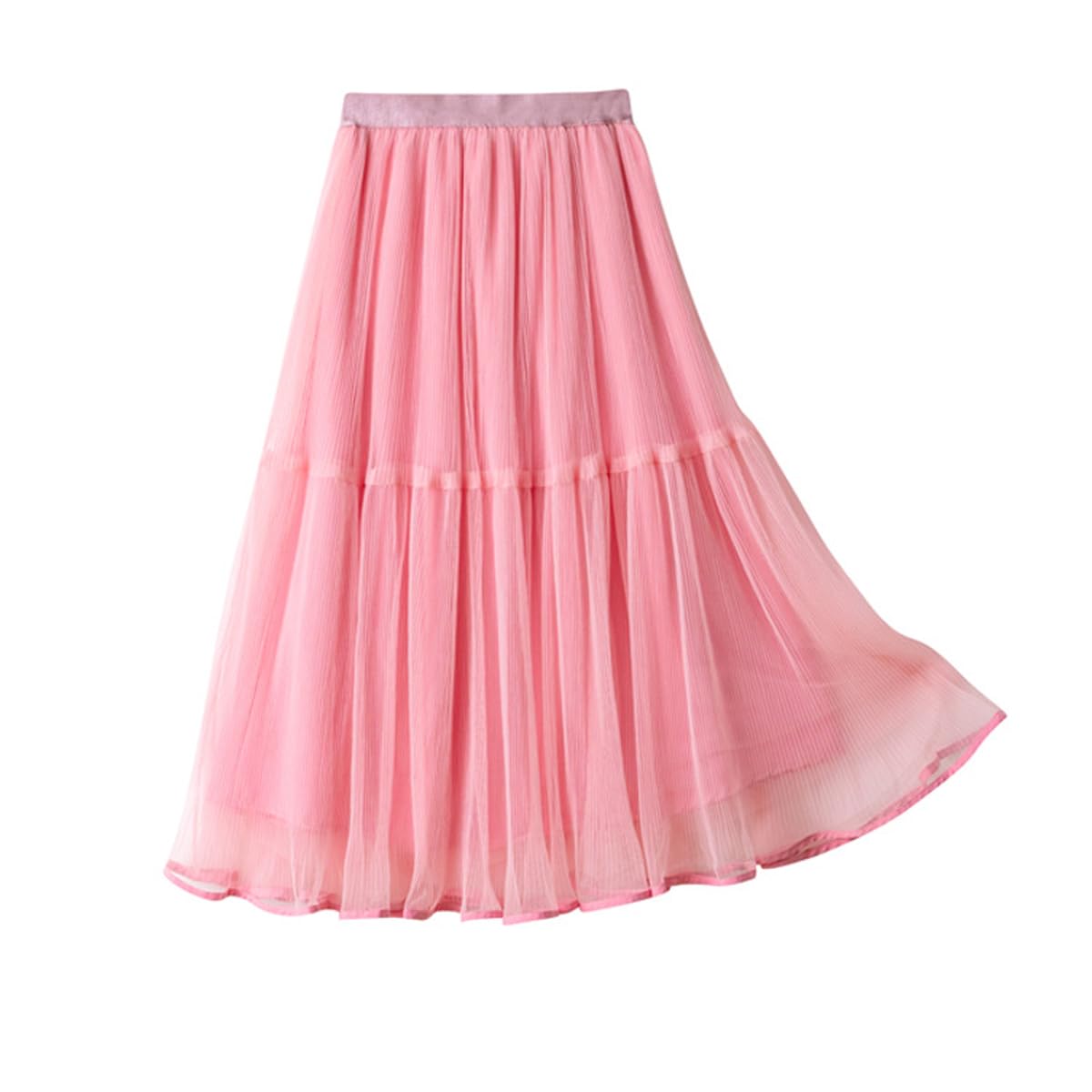 Citridarll Girls Pink Summer Skirts Casual Layered Mesh A-Line High Waisted Tulle Party Midi Skirt 150, 9-10 Years,