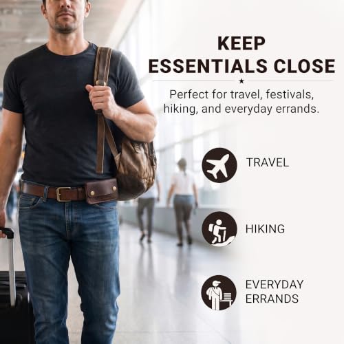 Image of ROGUE WALLET Brown Travel Belt Wallet for Men - Full Grain Leather Cash Holder with Secure Snap Closure, Hidden Card & ID Carrier - Slim Travel Accessory for Everyday Carry