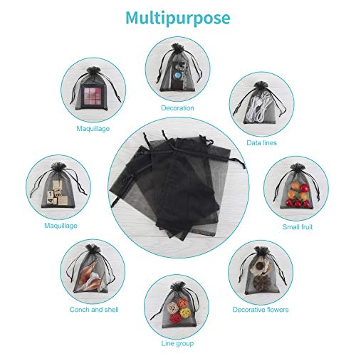 Image of Hopttreely 100PCS 4x6 (10x15cm) Sheer Drawstring Gift Bags, Black Organza Wedding Party Favor Pouches Jewelry Christmas Festival Gift Bags