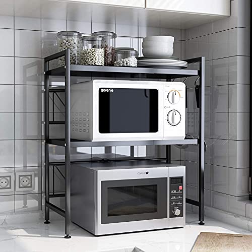 DAWNYIELD Scaffale allungabile per forno a microonde a 3 livelli con 3 ganci appesi Supporto per microonde con contenitore per organizer da cucina Supporto per stampante.. - Image 6