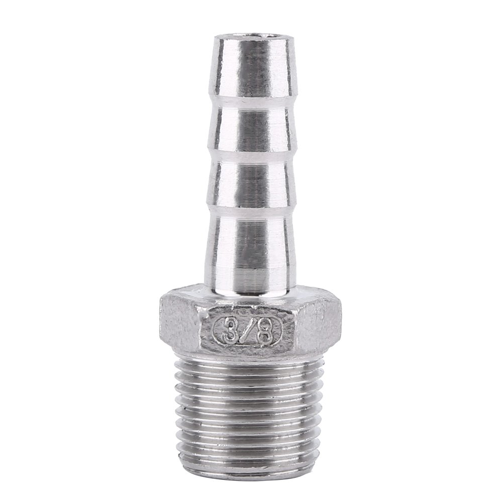 BORDSTRACT Hose Barb Fittings SS304 Stainless Steel Male Thread Pipe Fitting Barb Hose Tail Connector BSP 1/8"~3/4" for Connecting Air Pipe, Fuel Pipe, Water Pipe(3/8×10mm)