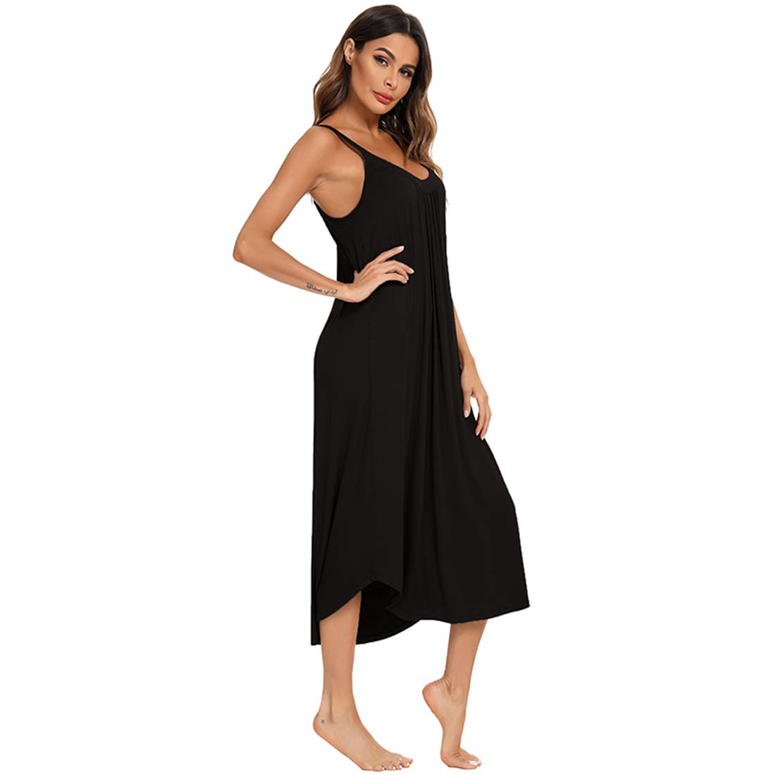 Jlowesun Camicia da Notte Donna Estiva, Camicie da Notte in Morbido Cotone con Orlo Ondulato, Scollo a V Sottoveste Sciolto Elastico con Spalline Sottoveste Donna Sexy
