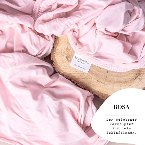 Rosenfeld Spannbettlaken Jersey - 100% extra Dicke und weiche Baumwolle, Spannbettlaken 180x200cm - Bettlaken für Steghöhe bis 30 cm, rosa - Image 4