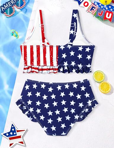 Girls Swimsuit Two Piece Bikini Set Textured Knot Front Girls Bathing Suit Ruffle V Neck Solid Color Girls' Swimwear2