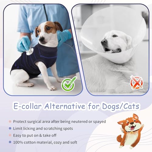 Image of Kuoser Dog Surgery Recovery Suit, Soft Breathable Dog Recovery Suit for Female Spay Male Nueuter, Anti Licking Puppy Onesie Pet Surgical Suit for Dogs Abdominal Wounds Skin Disease, Blue Strips M