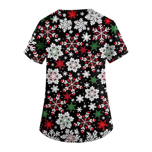 OIOLOYJM Halloween Christmas Scrub Tops Women Printed V Neck Short Sleeve Plus Size Scrubs for Womens Shirts with Pockets