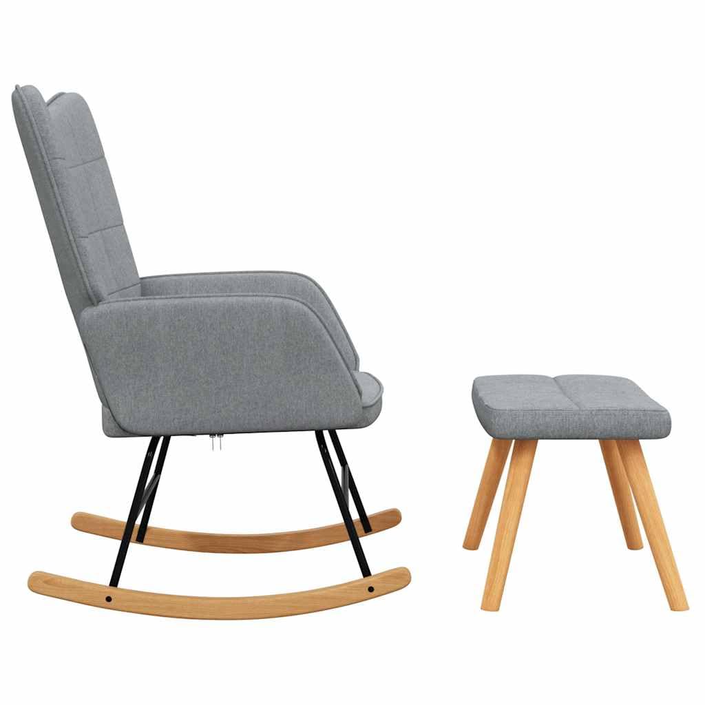 Sillón mecedora con taburete, tejido 100% poliéster, acolchado, asiento con estructura de madera de caucho y marco de acero, silla de relax con función basculante para salón, dormitorio