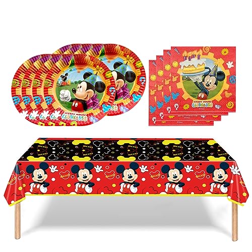 Mickey Mouse Birthday Party Supplies 16 Plates 16 Napkins 1 Tablecover Birthday Party Themed Party Supplies Set