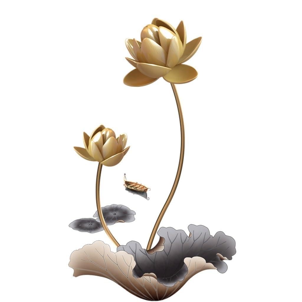 Gold Mural Stickers Wall Decal,Chinese Style Classical 3D Art Lotus Wall Stickers, Decorative Stickers On The Background Wall Of The Restaurant Entrance, Self-Adhesive Painting