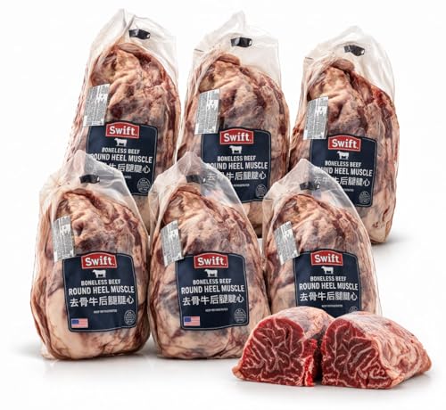 [Pack of 6] Boneless Beef Round Heel Muscle, Frozen (1.5–1.8 lb Each)...