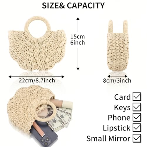 Image of Rattan Handmade Straw Tote Handbag Beach Shoulder Bag Summer Beach Rattan Bag Straw Bag