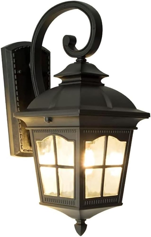 BLOOHK Large Outdoor Wall Light, Modern Black Exterior Fixture with Glass Shade, Waterproof Wall Sconce for Porch Patio Garage & Front Door, Farmhouse Lantern