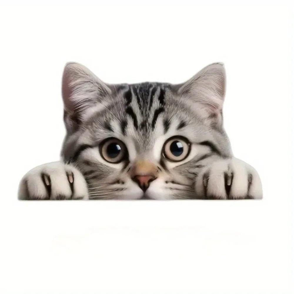 Gray Cat Peeking Sticker with Expressive Resistant Vinyl Decal for Car Auto Decor Accessories