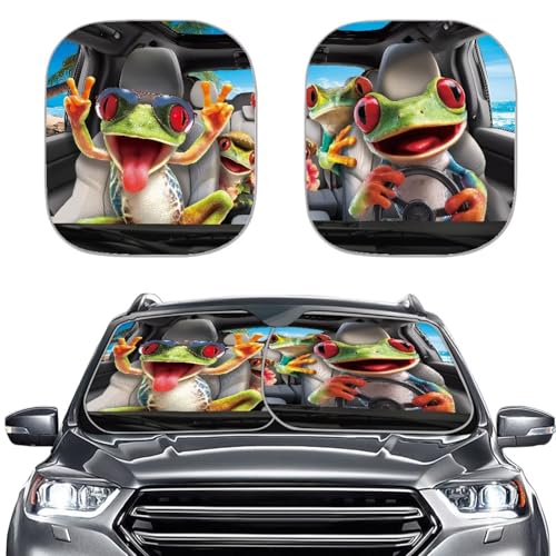 Image of Sun Shade for Car Windshield Foldable Funny FrogFront Windshield Shade for Sun Auto Vehicle Shield Reflector Blocking Screen Cover Fit Car Front Window for Trucks SUV Van
