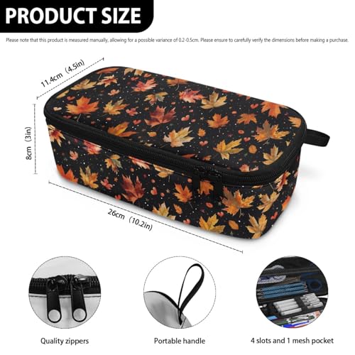 Image of Maple Leaves Kids Pencil Case for Boys Girls Large Pencil Pouch,Fall Pencil Container for 5-14 Years Children Pencil Bag for School Students Teenagers Pencil Organizer for Daily,Black