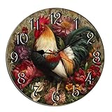Horloge murale amusante en forme de coq en bois pour l'hiver, Noël, Thanksgiving, cuisine, salon, chambre à coucher. Léger et facile à accrocher.