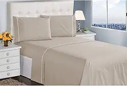 Jogo de Cama Casal Queen King Lençol Fronhas 400 Fios 4 Peças Ponto Palito Casa Dona (Queen, Capuccino)