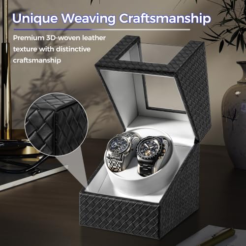 Image of BEWISHOME Double Watch Winder for Automatic Watches,Quiet Motor LED 4 Modes