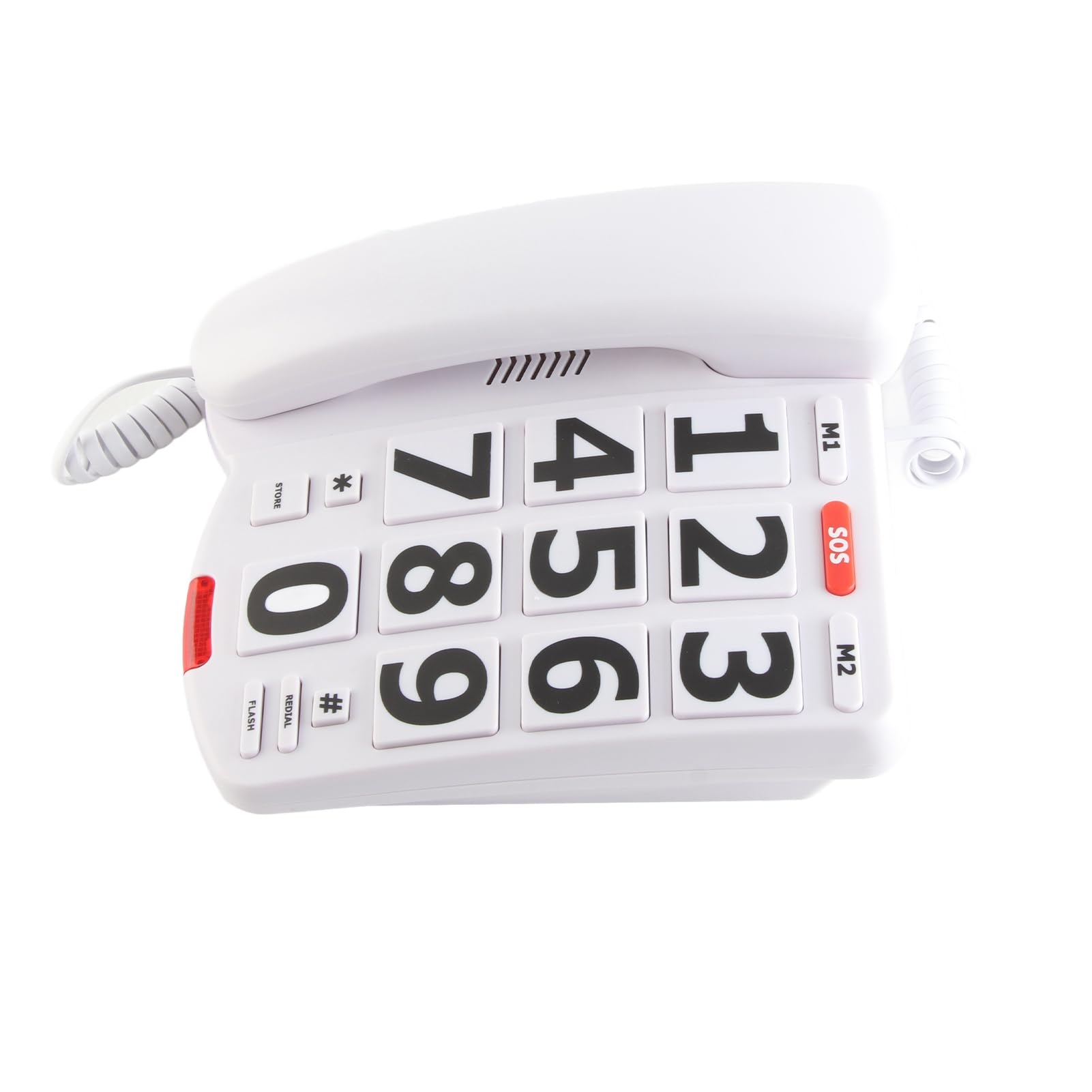 Teléfono fijo para ancianos con botón grande con cable para personas mayores con discapacidad auditiva, indicador LED de volumen amplificado, auricular ajustable, altavoz de tono de llamada, función