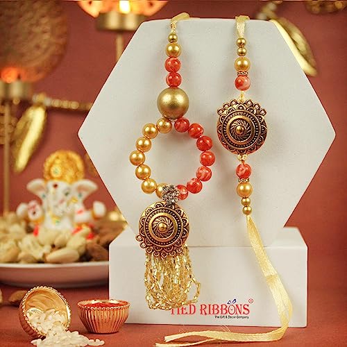 Image of TIED RIBBONS Rakhi for Brother and Bhabhi - Designer Bangle Rakhi's Set of 2 with Greeting Card and Roli Chawal Tikka Combo - Bracelet Lumba Rakhi for Bhaiya Bhabhi - for Rakshabandhan Couple